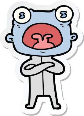 Bir insan tarafından çizilmiş garip uzaylı çizgi filminin çıkartması.