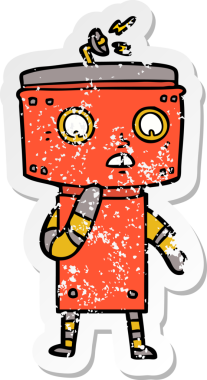 Bir insan tarafından çizilmiş belirsiz bir robot çizgi film çıkartması.