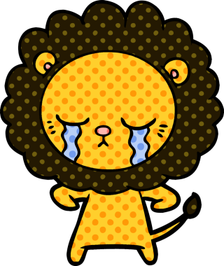 Bir insan tarafından çizilmiş ağlayan çizgi film aslanı.