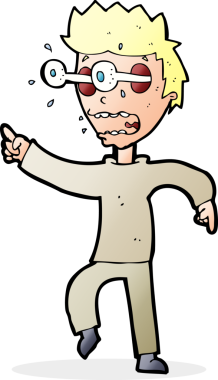 Bir insan tarafından çizilmiş gözleri olan çizgi film adamı.