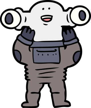 Bir insan tarafından çizilmiş dostane bir uzaylı çizgi filmi.