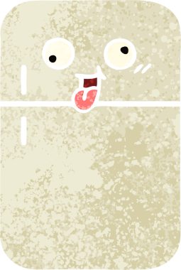 Bir insan tarafından çizilmiş buzdolabının retro çizim tarzı karikatürü.