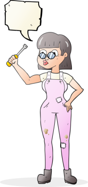 Bir insan tarafından çizilmiş serbest konuşma balonu karikatürü kadın tamirci