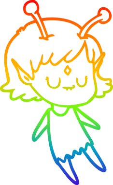 Gökkuşağı gradyan çizgisi bir insan tarafından çizilmiş uzaylı bir kızın çizimi