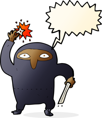 bir insan tarafından çizilmiş konuşma balonu olan çizgi film ninjaları.