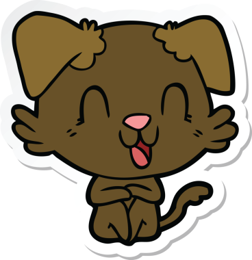 Bir insan tarafından çizilmiş gülen bir köpeğin çıkartması.