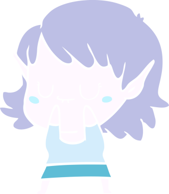 Bir insan tarafından çizilmiş mutlu düz renkli çizgi film elf kızı