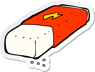 Bir insan tarafından çizilmiş bir karikatür kalem silgisinin etiketi.