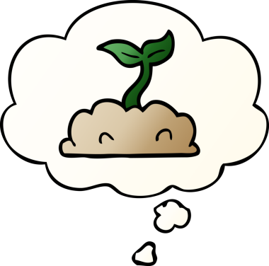 Bir insan tarafından çizilmiş yumuşak eğimli düşünce baloncuğuyla filizlenen çizgi film.