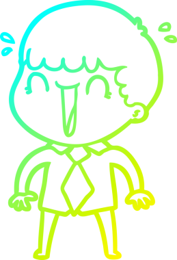 Bir insan tarafından çizilmiş, tişörtlü ve kravatlı, gülen bir adamın çizdiği soğuk çizgi film.