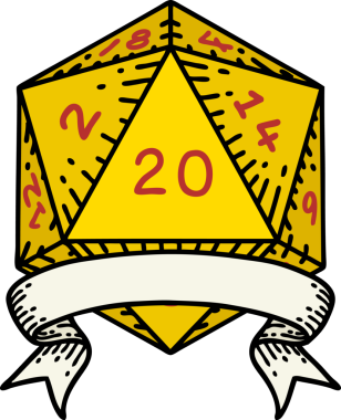 Retro Dövme Biçimi Doğal 20 kritik vuruş D20 zar bir insan tarafından çizildi