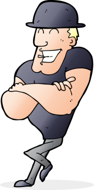 Bir insan tarafından çizilmiş İngiliz melon şapkalı bir çizgi film adamı.