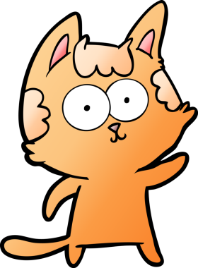 Bir insan tarafından çizilmiş mutlu çizgi film kedisi.