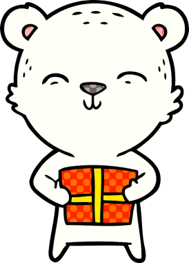 Kutup ayısı Noel hediyesi olarak bir insan tarafından çizilmiş karikatür.