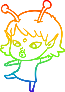 Gökkuşağı gradyan çizgisi bir insan tarafından çizilmiş güzel bir uzaylı kızın çizimi.