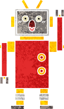 Bir insan tarafından çizilmiş bir robotun retro çizim tarzı karikatürü