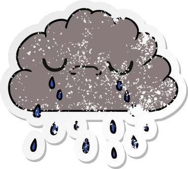 Bir insan tarafından çizilmiş, kederli, şirin, ağlayan bir bulutun çıkartması.