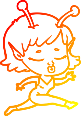 Bir insan tarafından çizilmiş sevimli bir uzaylı kız çizgi filmi.