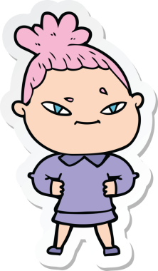 Bir insan tarafından çizilmiş bir karikatür kadının çıkartması.