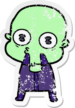 Bir insan tarafından çizilmiş garip kel bir uzay adamının sıkıntılı çıkartması.