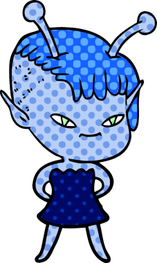 Bir insan tarafından çizilmiş sevimli uzaylı kız çizgi filmi.