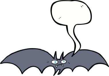 Bir insan tarafından çizilmiş konuşma balonlu vampir yarasa çizgi filmi.
