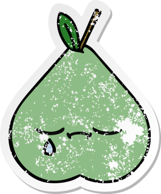 Bir insan tarafından çizilmiş yeşil armut karikatürünün sıkıntılı çıkartması.