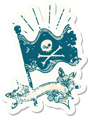 Bir insan tarafından çizilmiş eski dövme stili korsan bayrağı.