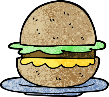 Bir insan tarafından çizilmiş grunge desenli çizim çizgi film burgeri.