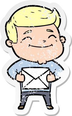 Bir insan tarafından çizilmiş paketli mutlu bir karikatürcünün sıkıntılı çıkartması.