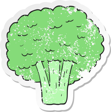 Bir insan tarafından çizilmiş çizgi film brokolisinin gerilimli yapıştırması.