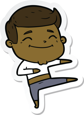 Bir insan tarafından çizilmiş mutlu bir çizgi film karakterinin çıkartması.