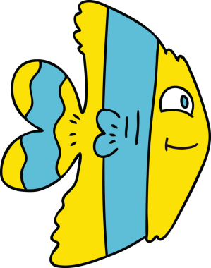 Bir insan tarafından çizilmiş garip bir karikatür balığı.