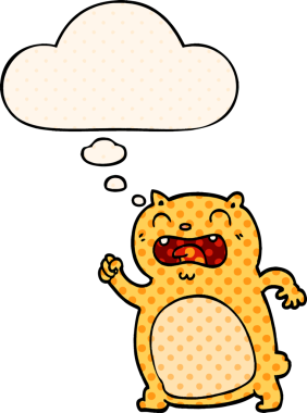 Çizgi roman tarzında düşünce baloncuğu olan çizgi film kedisi insan tarafından çizilmiş.