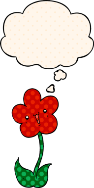 Bir insan tarafından çizilmiş, düşünce baloncuklu çizgi film çiçeği.