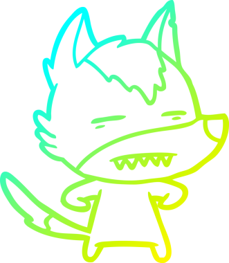 Bir insan tarafından çizilmiş dişleri gösteren çizgi bir kurt çizimi.