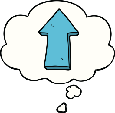 Bir insan tarafından çizilmiş düşünce baloncuklu çizgi film oku