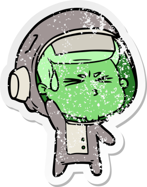 Bir insan tarafından çizilmiş stresli astronot karikatürü.