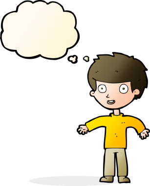 Bir insan tarafından çizilmiş düşünce balonlu mutlu adam çizgi filmi.