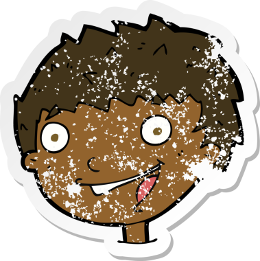 Bir insan tarafından çizilmiş bir çizgi film karakterinin kederli retro yapıştırması.