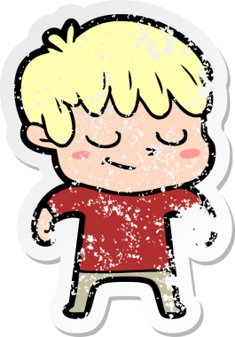 Bir insan tarafından çizilmiş mutlu çizgi film çocuğunun sıkıntılı çıkartması.