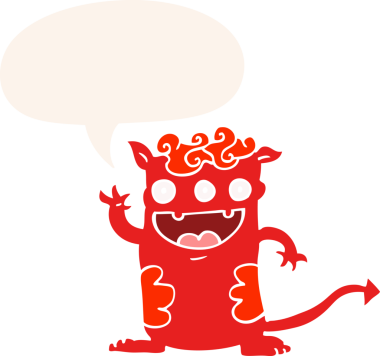 Bir insan tarafından çizilmiş eski tarz konuşma balonu olan cadılar bayramı canavarı çizgi filmi.