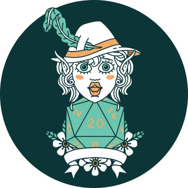 Bir insan tarafından çizilmiş 20 zarlı elf ozanı ikonu.