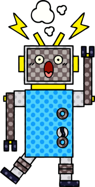 Bir insan tarafından çizilmiş arızalı bir robotun çizgi roman tarzı