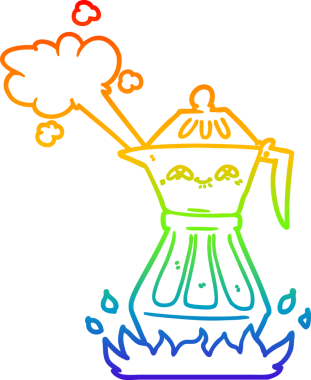 gökkuşağı gradyan çizgi çizimi bir insan tarafından çizilmiş bir kahve demliği