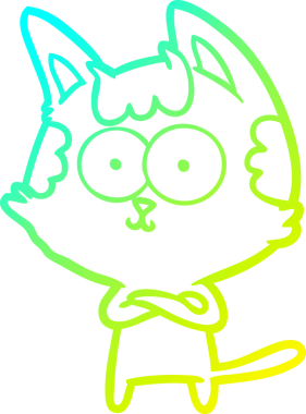 Bir insan tarafından çizilmiş mutlu çizgi film kedisinin soğuk gradyan çizgisi.