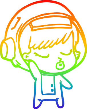 Gökkuşağı gradyan çizgi çizimi Bir insan tarafından çizilmiş güzel astronot kız