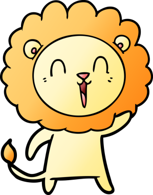 Bir insan tarafından çizilmiş gülen aslan çizgi filmi.