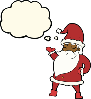 Bir insan tarafından çizilmiş düşünce baloncuklu Noel Baba çizgi filmi.