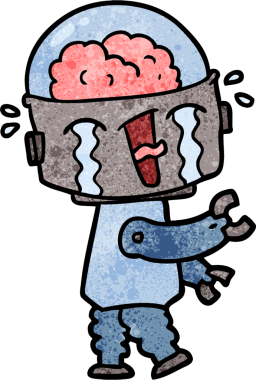 Bir insan tarafından çizilmiş ağlayan robot çizgi film.